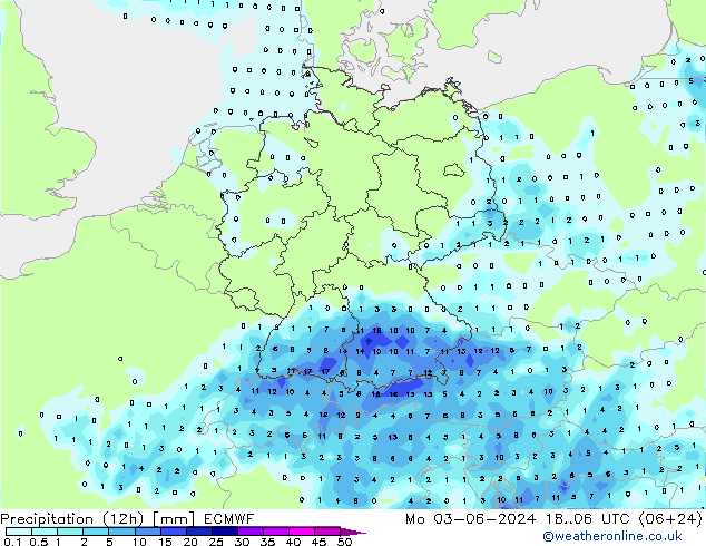 Precipitação (12h) ECMWF Seg 03.06.2024 06 UTC