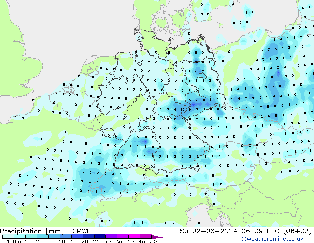 Precipitation ECMWF Su 02.06.2024 09 UTC