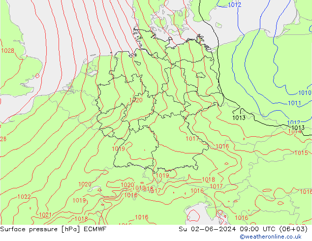 Surface pressure ECMWF Su 02.06.2024 09 UTC