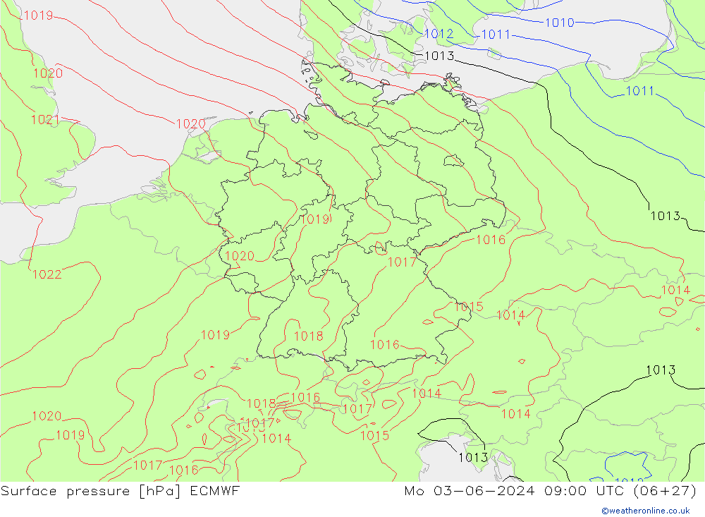 Pressione al suolo ECMWF lun 03.06.2024 09 UTC