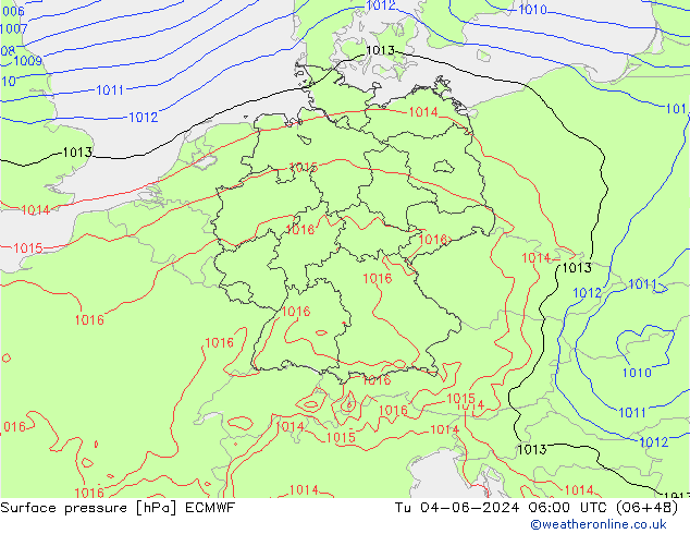 Atmosférický tlak ECMWF Út 04.06.2024 06 UTC