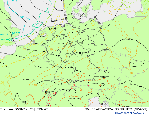 Theta-e 850hPa ECMWF mer 05.06.2024 00 UTC