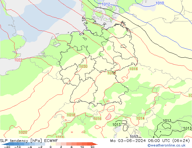 SLP tendency ECMWF Mo 03.06.2024 06 UTC