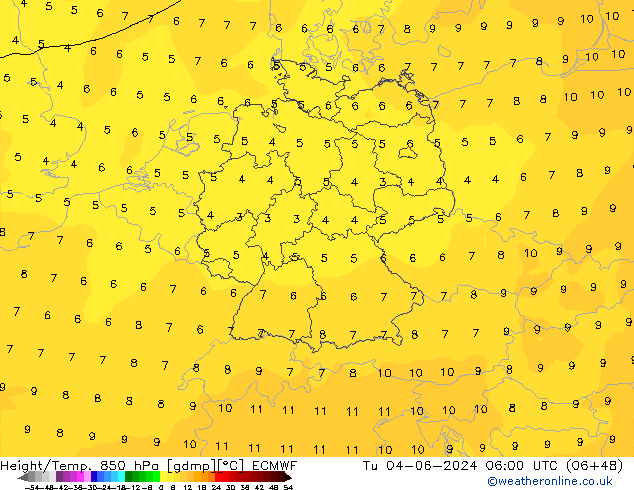 Z500/Regen(+SLP)/Z850 ECMWF di 04.06.2024 06 UTC