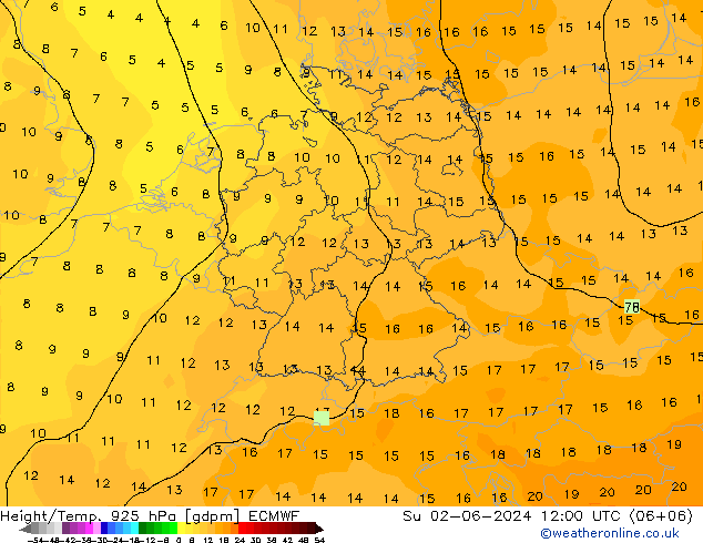 Height/Temp. 925 hPa ECMWF So 02.06.2024 12 UTC