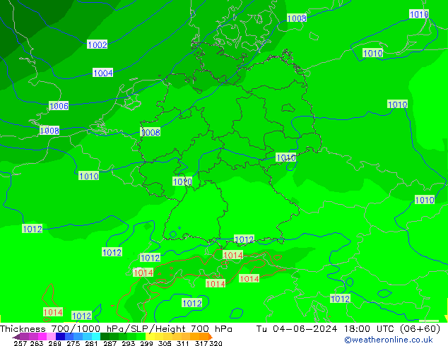 Schichtdicke 700-1000 hPa ECMWF Di 04.06.2024 18 UTC