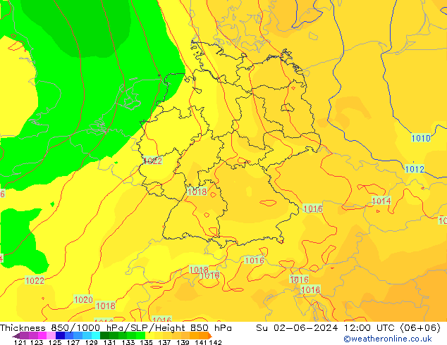 Thck 850-1000 hPa ECMWF Su 02.06.2024 12 UTC