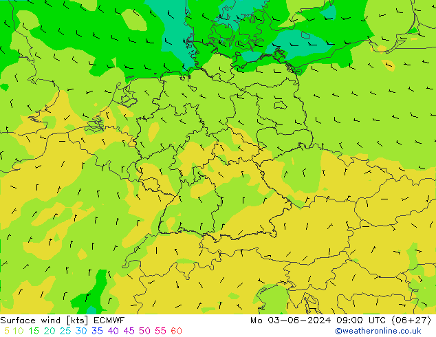 Bodenwind ECMWF Mo 03.06.2024 09 UTC