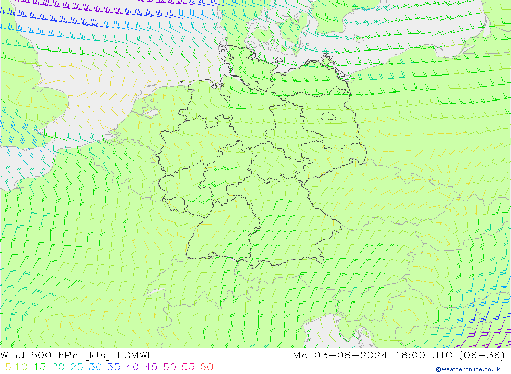 Wind 500 hPa ECMWF Mo 03.06.2024 18 UTC