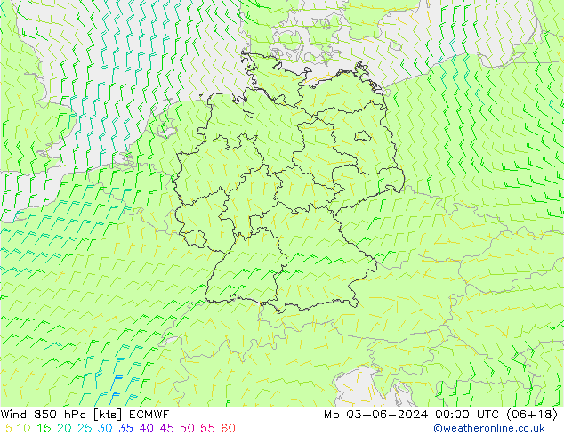 Wind 850 hPa ECMWF Po 03.06.2024 00 UTC