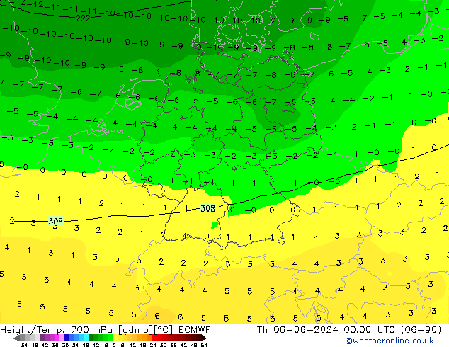 Géop./Temp. 700 hPa ECMWF jeu 06.06.2024 00 UTC