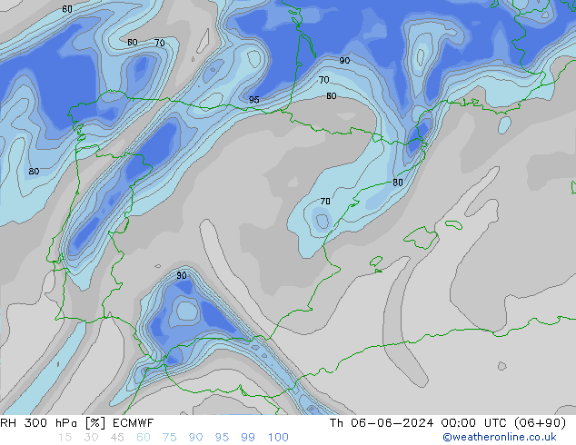 RH 300 hPa ECMWF Qui 06.06.2024 00 UTC