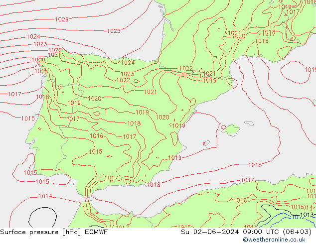 Atmosférický tlak ECMWF Ne 02.06.2024 09 UTC