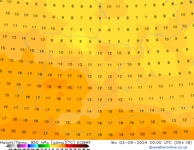 Height/Temp. 850 hPa ECMWF Seg 03.06.2024 00 UTC