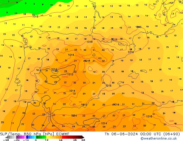 SLP/Temp. 850 hPa ECMWF Qui 06.06.2024 00 UTC