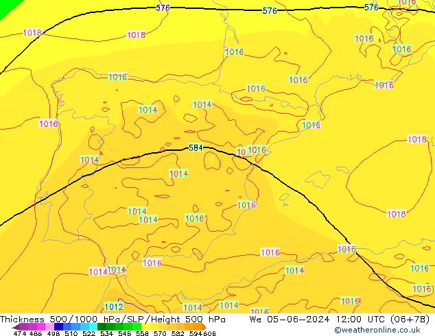 Thck 500-1000гПа ECMWF ср 05.06.2024 12 UTC