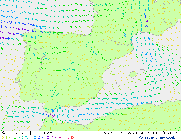 wiatr 950 hPa ECMWF pon. 03.06.2024 00 UTC