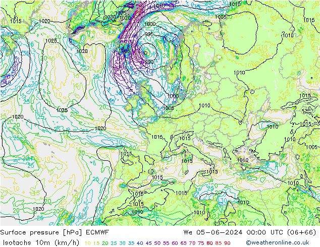 Isotachs (kph) ECMWF St 05.06.2024 00 UTC