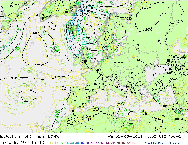 Isotachs (mph) ECMWF We 05.06.2024 18 UTC