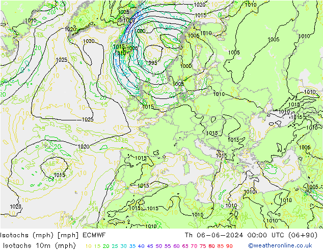 Eşrüzgar Hızları mph ECMWF Per 06.06.2024 00 UTC