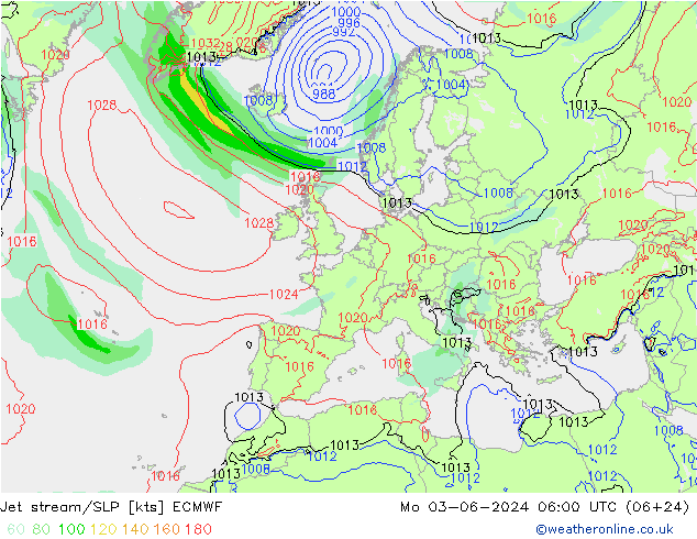 高速氣流/地面气压 ECMWF 星期一 03.06.2024 06 UTC