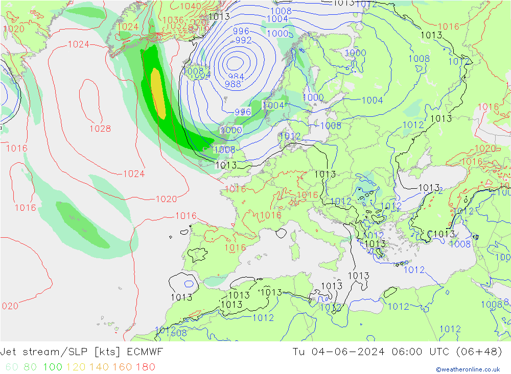 джет/приземное давление ECMWF вт 04.06.2024 06 UTC