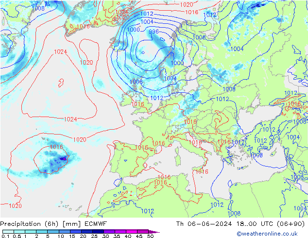 Precipitation (6h) ECMWF Th 06.06.2024 00 UTC