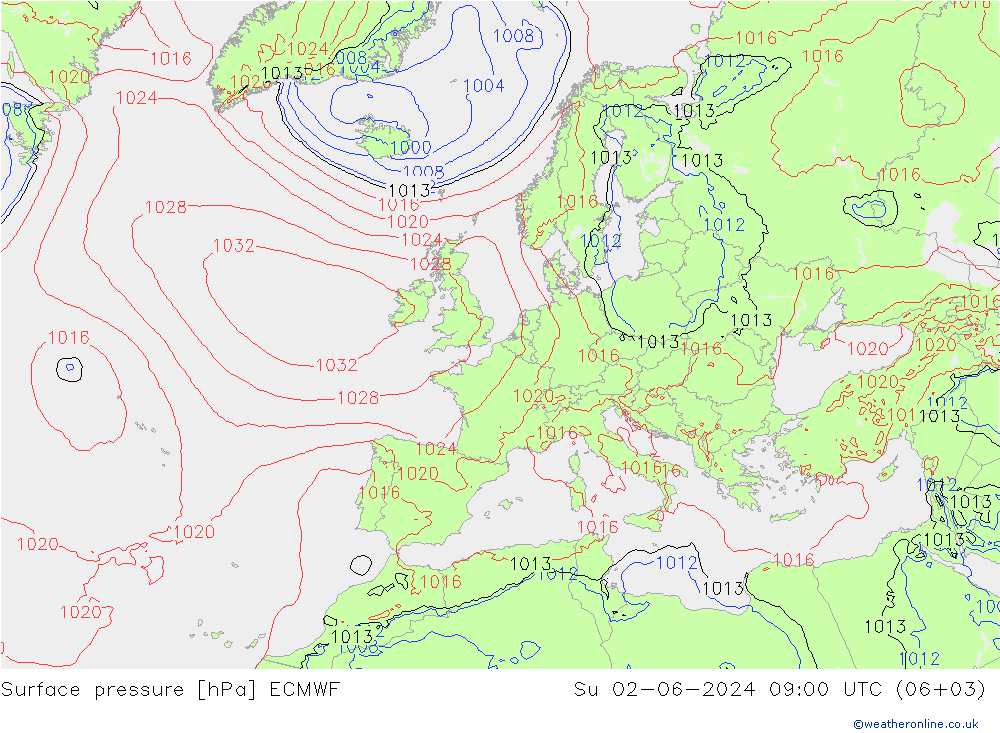 地面气压 ECMWF 星期日 02.06.2024 09 UTC