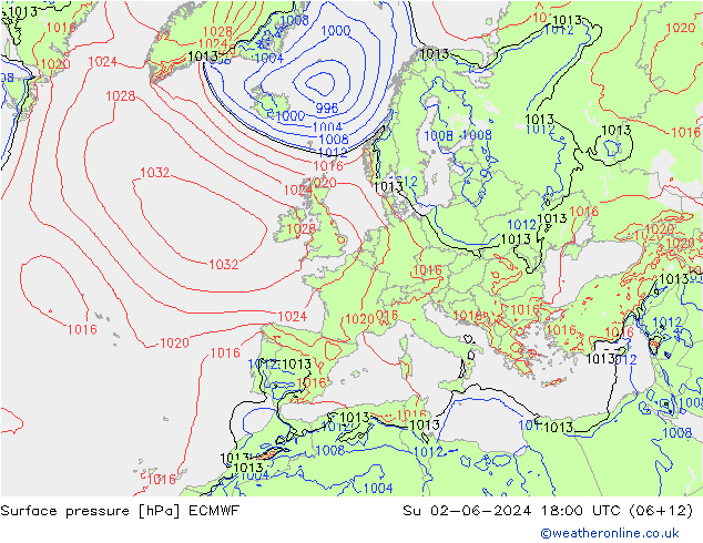 地面气压 ECMWF 星期日 02.06.2024 18 UTC