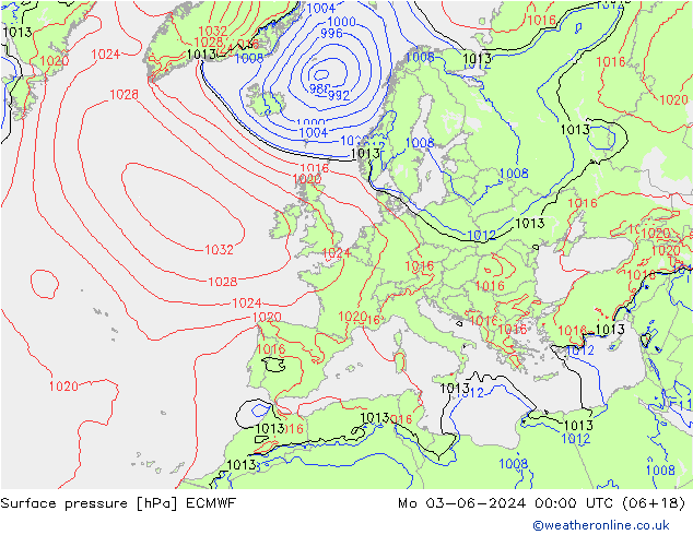 Pressione al suolo ECMWF lun 03.06.2024 00 UTC