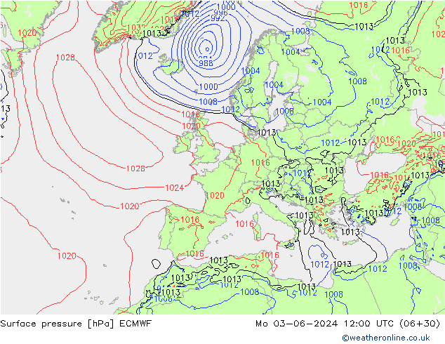 Presión superficial ECMWF lun 03.06.2024 12 UTC