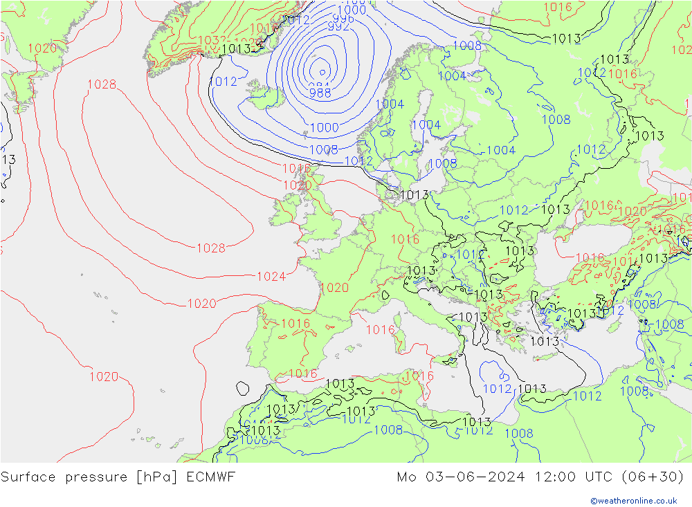 Pressione al suolo ECMWF lun 03.06.2024 12 UTC
