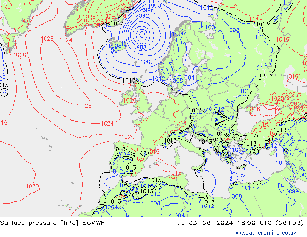 Bodendruck ECMWF Mo 03.06.2024 18 UTC