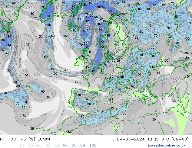 RH 700 hPa ECMWF mar 04.06.2024 18 UTC