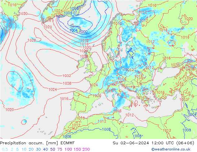 Precipitation accum. ECMWF Ne 02.06.2024 12 UTC