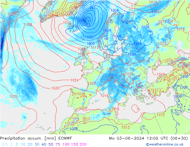 Precipitation accum. ECMWF  03.06.2024 12 UTC