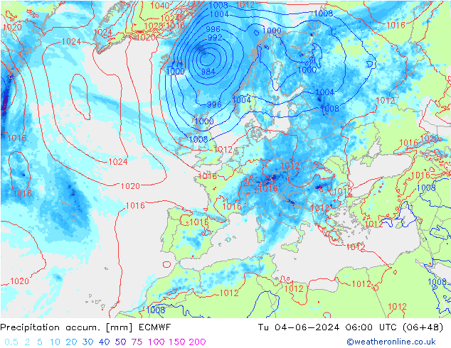 Precipitation accum. ECMWF mar 04.06.2024 06 UTC