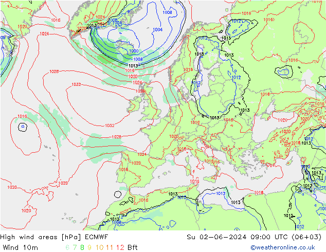 High wind areas ECMWF  02.06.2024 09 UTC