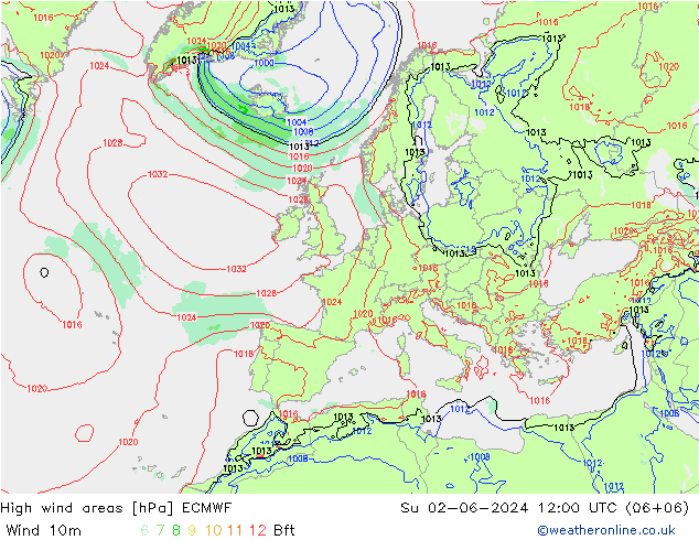 High wind areas ECMWF dom 02.06.2024 12 UTC