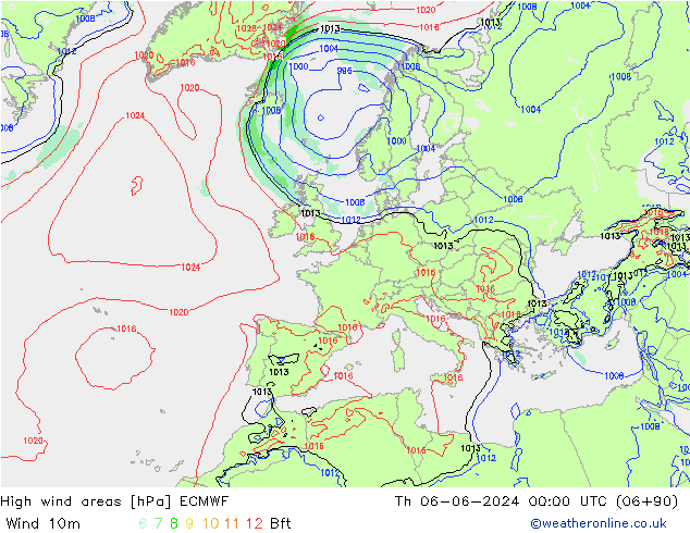 High wind areas ECMWF Qui 06.06.2024 00 UTC