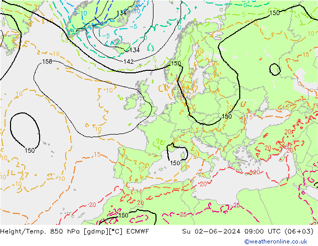 Height/Temp. 850 hPa ECMWF Ne 02.06.2024 09 UTC