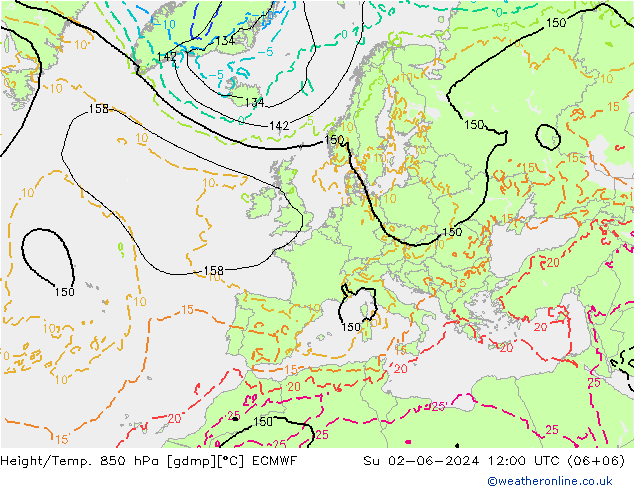 Z500/Regen(+SLP)/Z850 ECMWF zo 02.06.2024 12 UTC