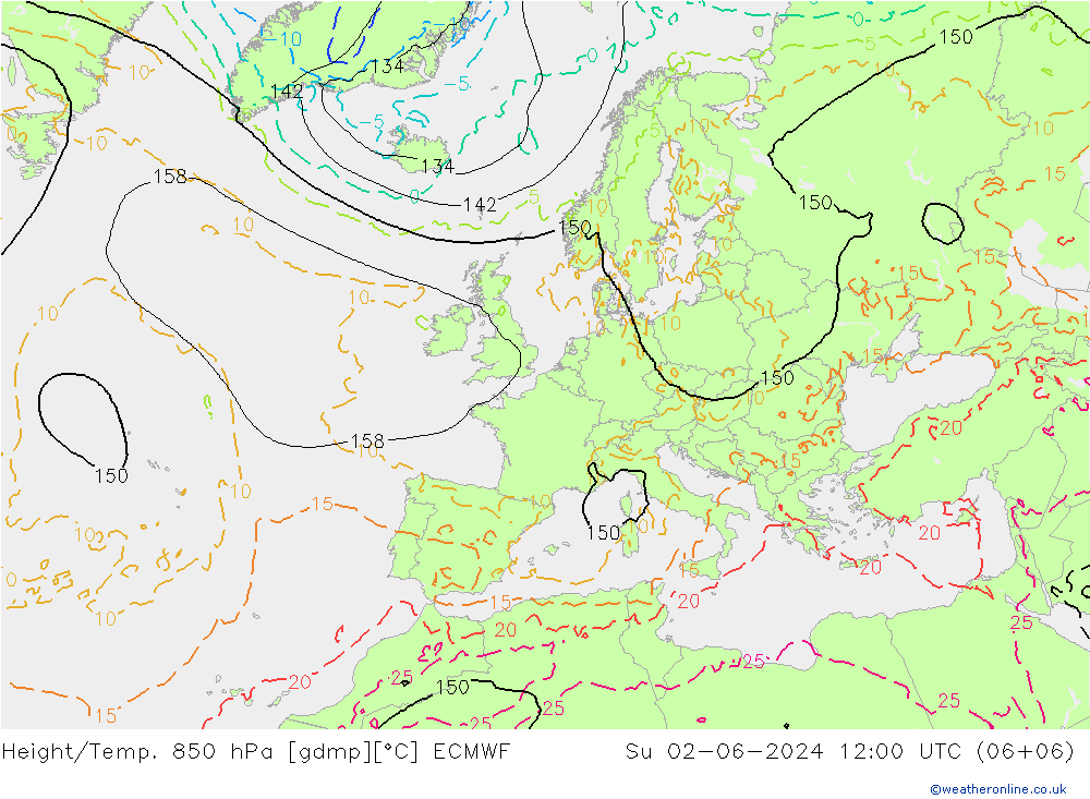 Z500/Rain (+SLP)/Z850 ECMWF 星期日 02.06.2024 12 UTC