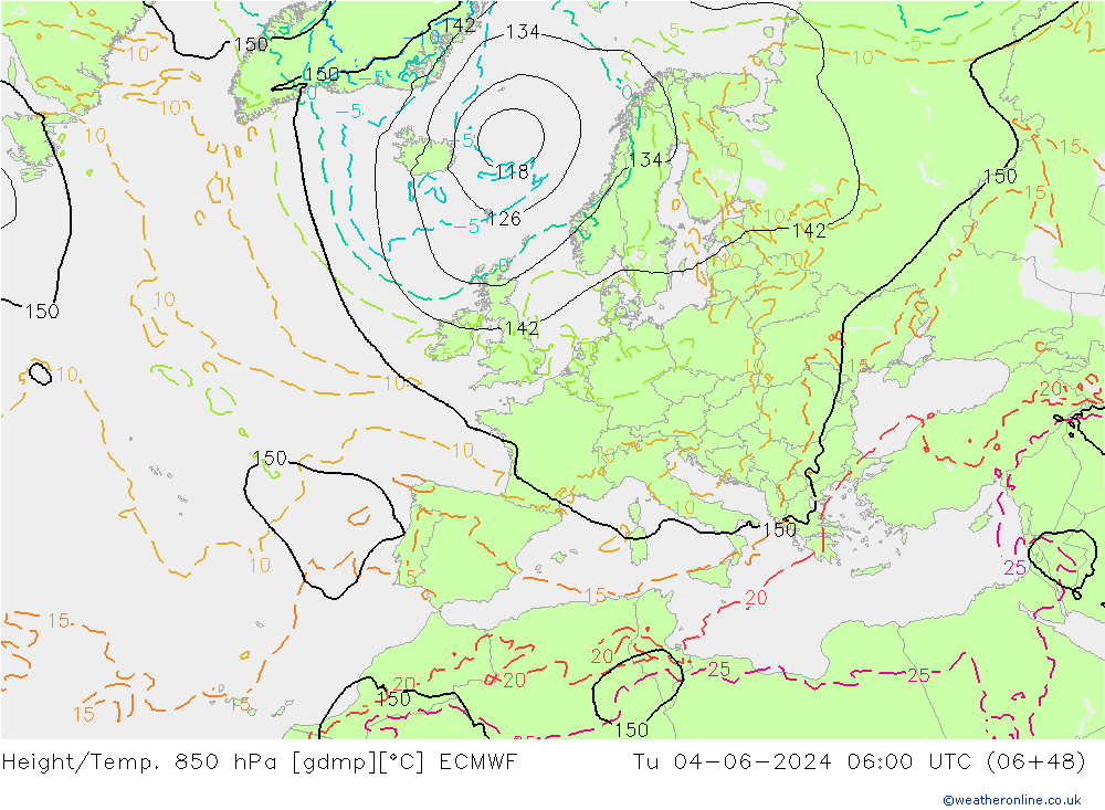 Height/Temp. 850 hPa ECMWF  04.06.2024 06 UTC
