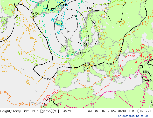 Z500/Rain (+SLP)/Z850 ECMWF śro. 05.06.2024 06 UTC
