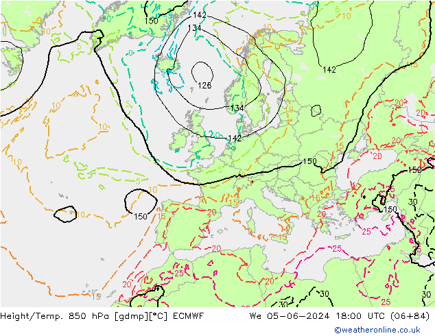 Z500/Rain (+SLP)/Z850 ECMWF We 05.06.2024 18 UTC