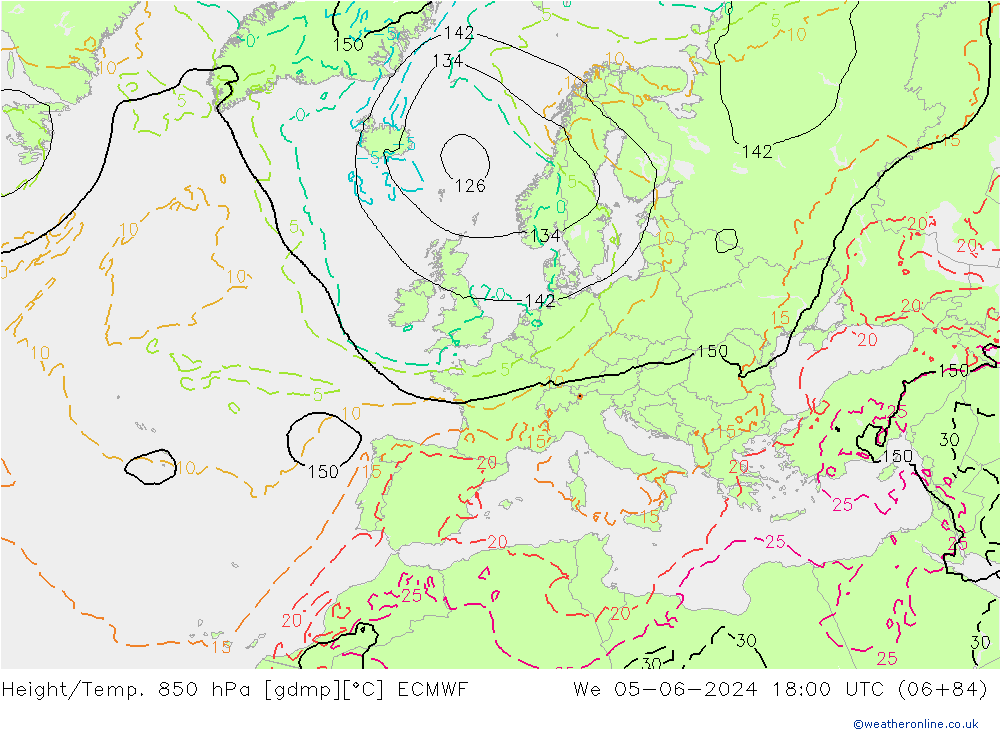 Height/Temp. 850 hPa ECMWF We 05.06.2024 18 UTC