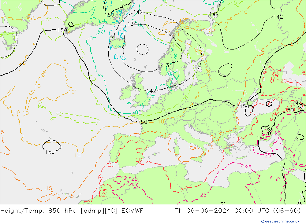 Hoogte/Temp. 850 hPa ECMWF do 06.06.2024 00 UTC