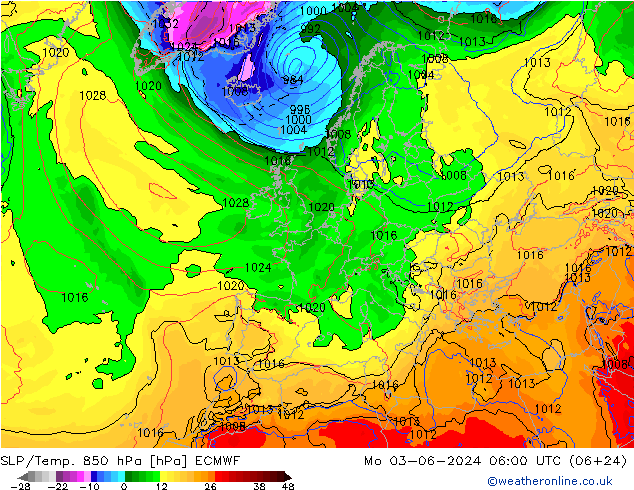 SLP/Temp. 850 hPa ECMWF lun 03.06.2024 06 UTC