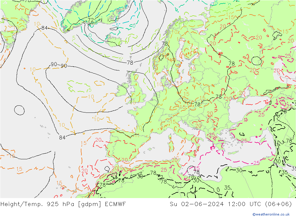 Height/Temp. 925 hPa ECMWF  02.06.2024 12 UTC